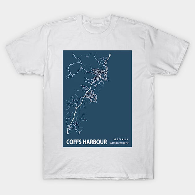 Coffs Harbour Blueprint Street Map, Coffs Harbour Colour Map Prints T-Shirt by tienstencil